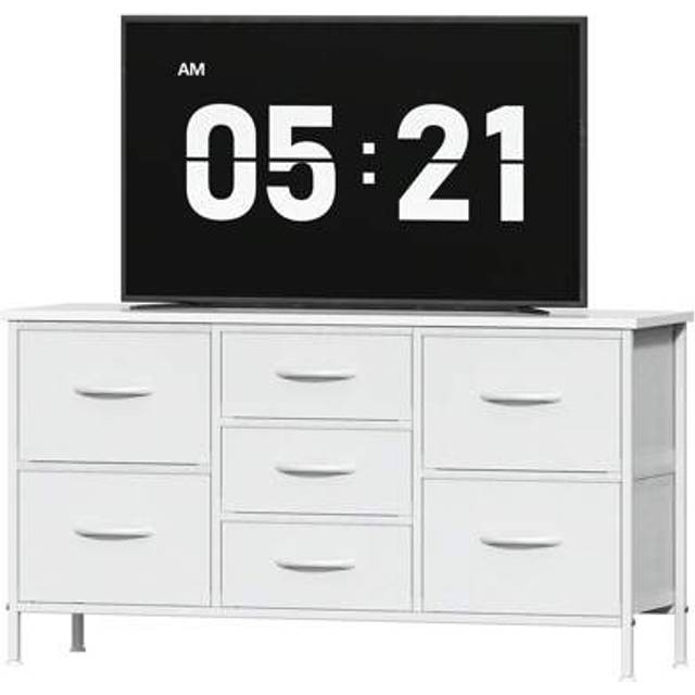SHEIN Chest Of Drawers, Large Dressers With Metal Frame And MDF Wooden Top Board, Adjustable Feet, Anti-Tip Safety, Storage Unit With 7 Drawers For Bedroom,