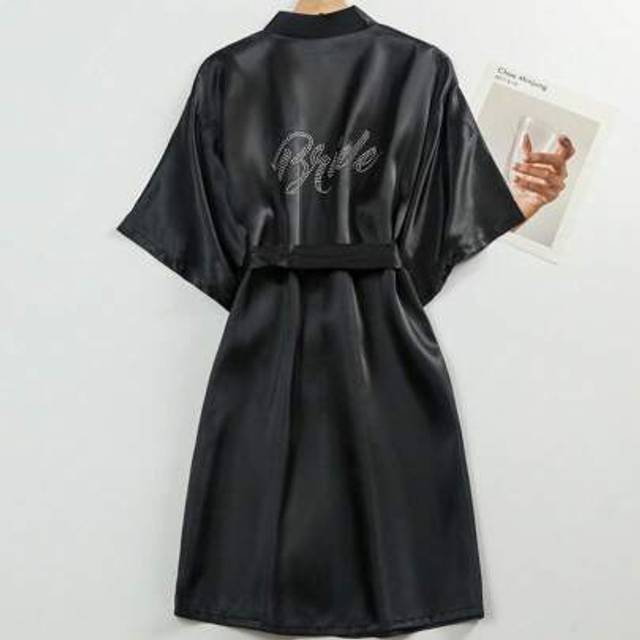 SHEIN 1PC Wedding Bridal Bridal Tinted Robe Silk Robe Wedding Makeup Advanced Dressing Gown Suitable For Hotels, Wedding Parties, Protective Party Wear