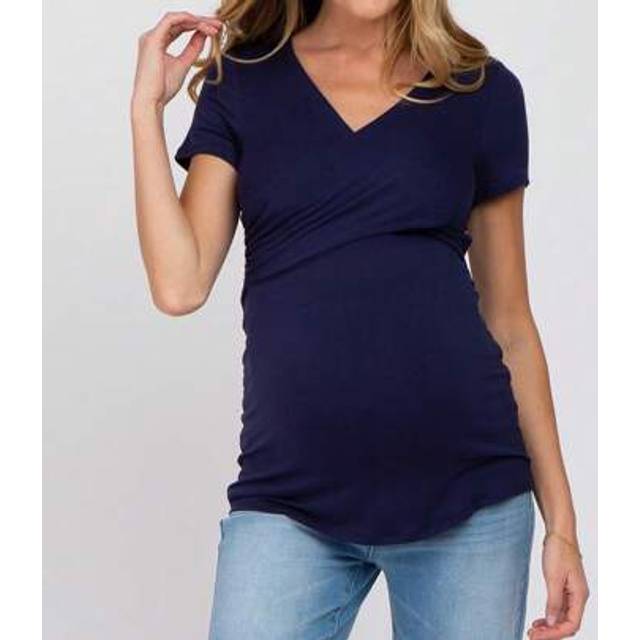 SHEIN Women V-Neck Maternity Shirt Tops Pregnant Short Sleeve Nursing Breastfeeding T-Shirt