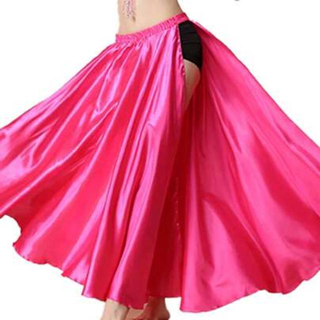 SHEIN Fashion Dance Long Skirt Women Satin 2 Slits Full Skirt Belly Dance Flamenco Rock