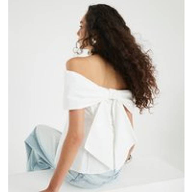 River Island Womens White Bow Bardot Top - 6
