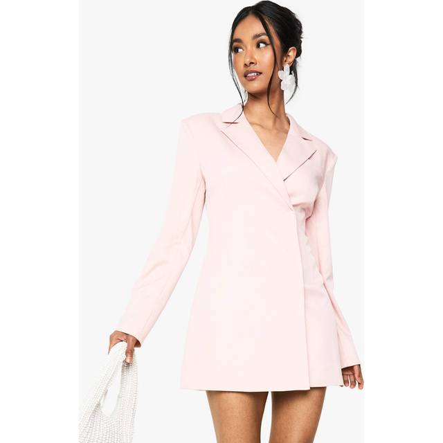 Womens Structured Oversized Wrap Over Blazer Dress - Pink - 16