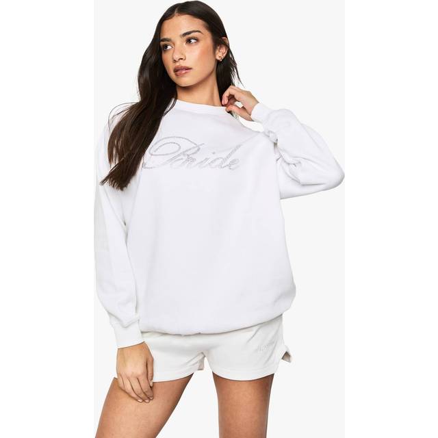 Womens Bridal 'Bride' Diamante Slogan Sweatshirt - White - L, White