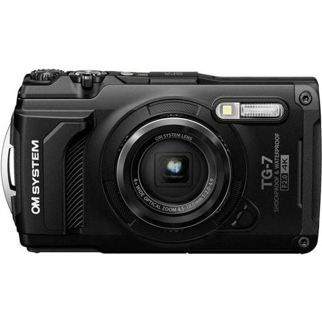 OM SYSTEM Tough TG-7 Svart digitalkamera, 12MP, vattentät, stötsäker, undervatten- och makrofotograferingslägen, 4K-video, 4x-vidvinkelzoom (efterföljare Olympus TG-6)