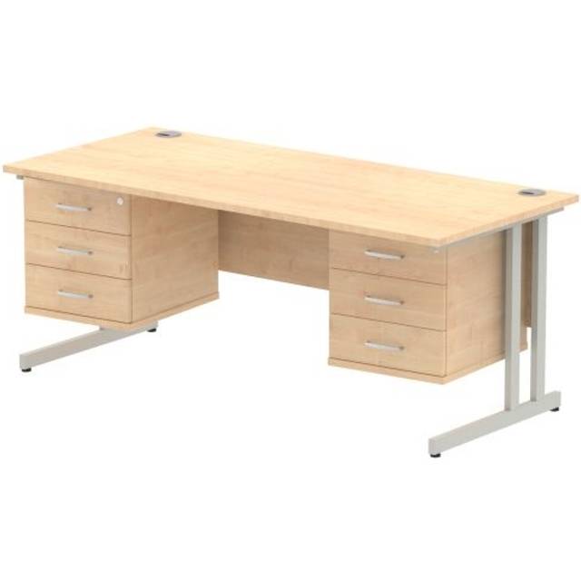 Impulse 1800x800 Desk Maple Silver Cantilever Leg + 2x Fixed Pedestal