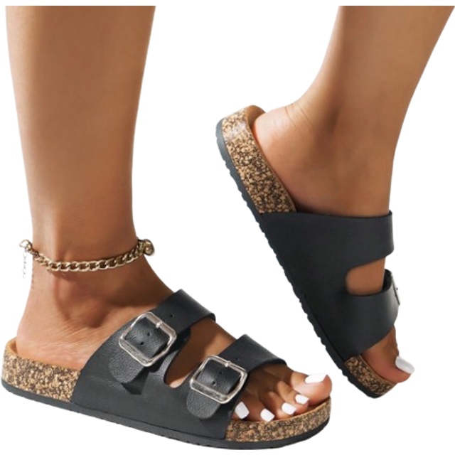 SHEIN New Casual Outdoor Beach Double Buckle Slip-On Comfortable Flat Sandals