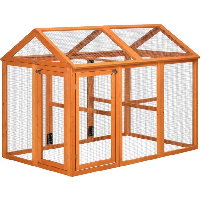 PawHut Chicken Run, Wooden Chicken Coop w/ Combinable Design - Orange