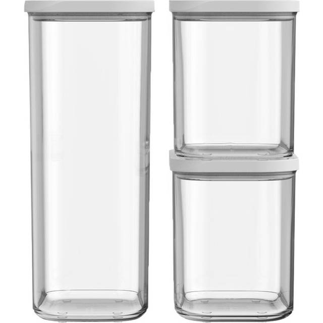Mepal Matförvaringsbehållare 3-delat set – matbehållare – köksbehållare och organiserare – stapelbar och lufttät matförvaringsbehållare – 1 x 2 000 ml och 2 x 1 000 ml – vit