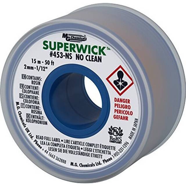 453NS Desoldering Braid 3 No Clean Super Wick Desoldering Braid 0075 Width x 50 Length Green