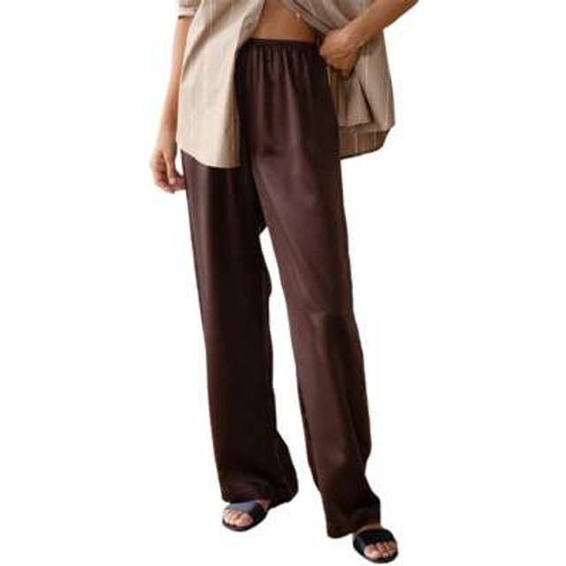SHEIN Women&#39;s Casual Wide Leg Dress Pants Elastic Waist Solid Color Satin Pants Work Trousers