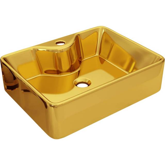 vidaXL Wash Basin with Faucet Hole 48x37x13.5 cm Ceramic Gold