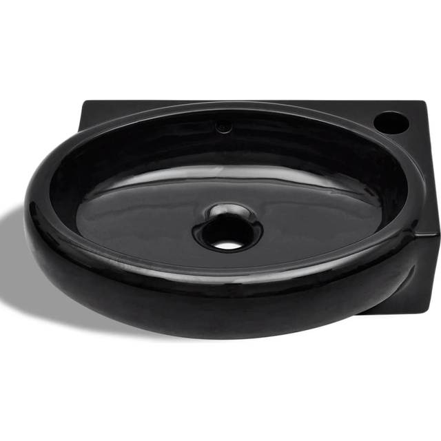 vidaXL Ceramic Bathroom Sink Basin Faucet/Overflow Hole Black Round
