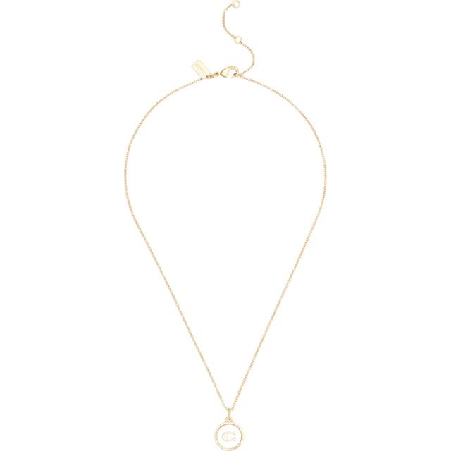 Coach Mop Coin Short Gold-Tone Pendant Necklace - White