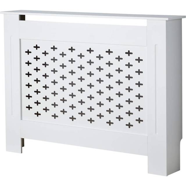 (White, Medium) Radiator Cover MDF Wooden Slatted Grill Decorative