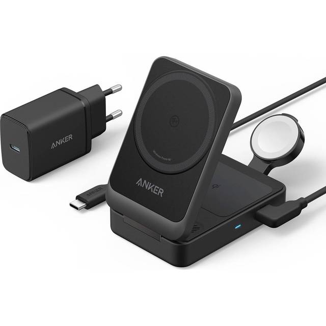 Anker MagGo 3-in-1 Folding Wireless Charging Station 40 Watt MagGo Wireless Charging Station (Foldable 3-in-1) for iPhone 12 and Above, Apple Watch 7 and Above, AirPods (With Wireless Charging Case) And More - Black
