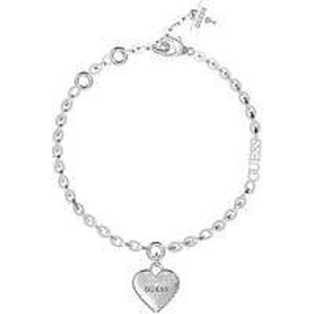 Guess Falling In Love Fine Chain &amp; 14Mm Heart Silver Bracelet, Silver, Women - Ilver
