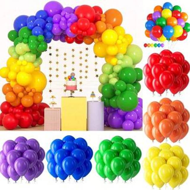 SHEIN 10/30/50/100/135PCS 5/10/12/18 Inch Rainbow Pastel Balloons Garland Arch Kit, Red Orange Yellow Green Blue Purple Latex Balloons Set For Birthday Part