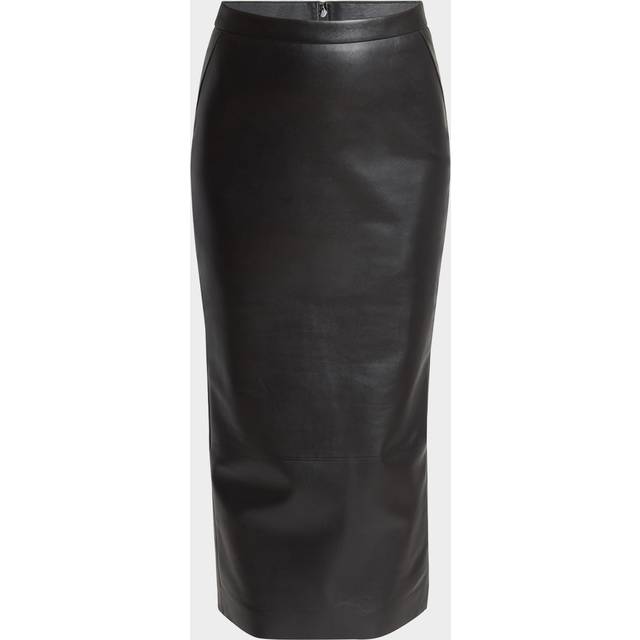 Leather Godet-Back Midi Pencil Skirt - BLACK - 38 FR (6 US)