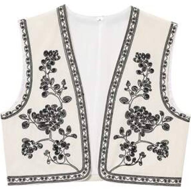 SHEIN Woman Boho Cropped Waistcoat 2025 Summer Cardigans Women&#39;s Vests Sleeveless Embroidered Vest Top Streetwear Coats Lady Vests