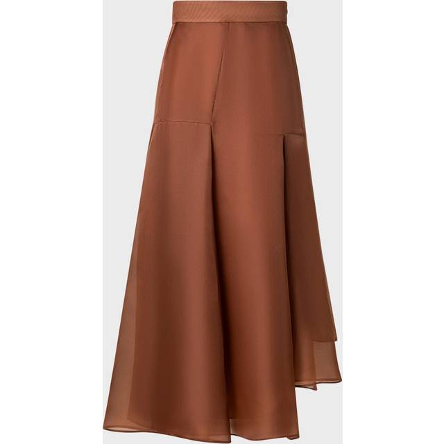 Asymmetric Pleated Silk Organza Flared Midi Skirt - VICUNA - 6