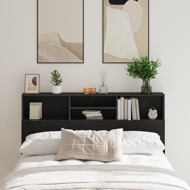 Vidaxl - Headboard Cabinet in Black Oak - 160x19x103.5 cm, made from engineered wood.