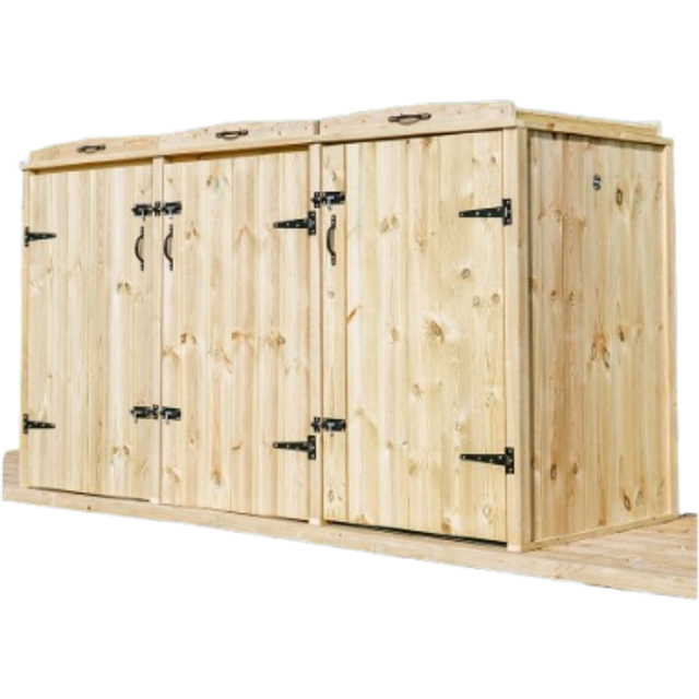 Chatburn Triple Wheelie Bin Store - Timber - L80.4 x W203 x H120 cm - Fits 2 x 180L or 2 x 240L & 1 x 140L Wheelie Bins