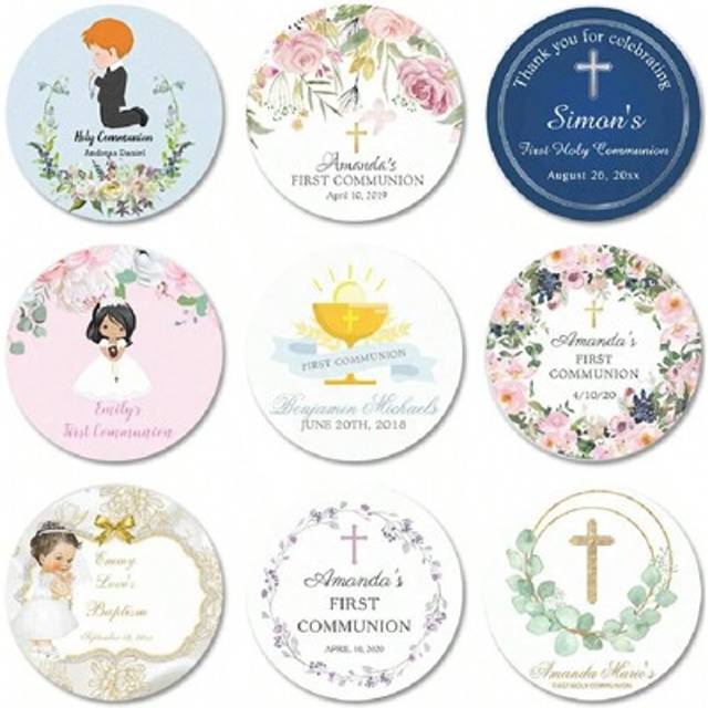 SHEIN 100pcs Personalized Name First Favor Labels,First Stickers,Waterproof 1.5~3inch First Holy Labels Sticker