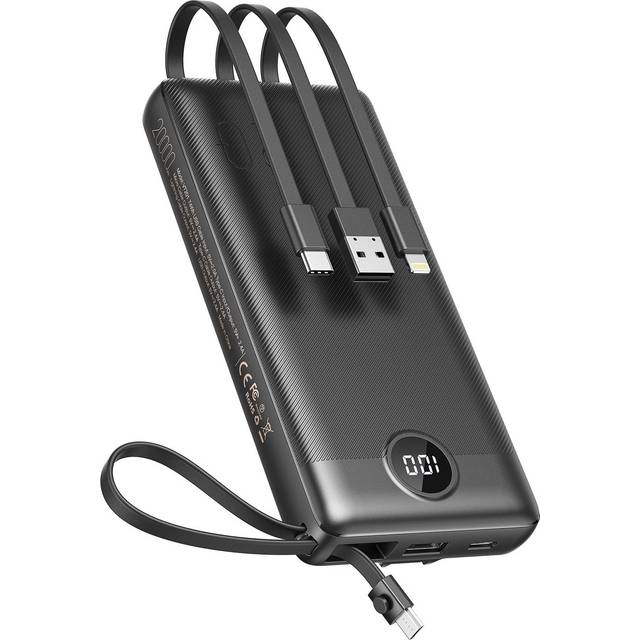 Veektomx power bank with built-in cables, 20000mah usb c 20000mah-black