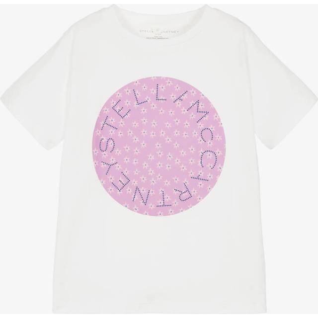 Stella Mccartney Kids Girls White Cotton T-Shirt With Purple Flower Logo - Purple/White - 6 year
