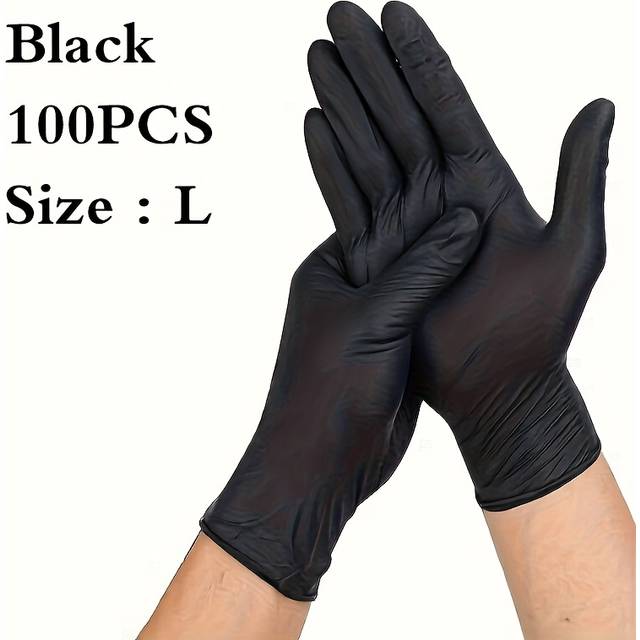 TEMU 100pcs Black Nitrile Disposable Gloves - Textured , Powder-free, High Quality, Non-medical For Cleaning, Painting, Pet Bathing, S/m/l/xl Sizes , Painting Gloves, Design