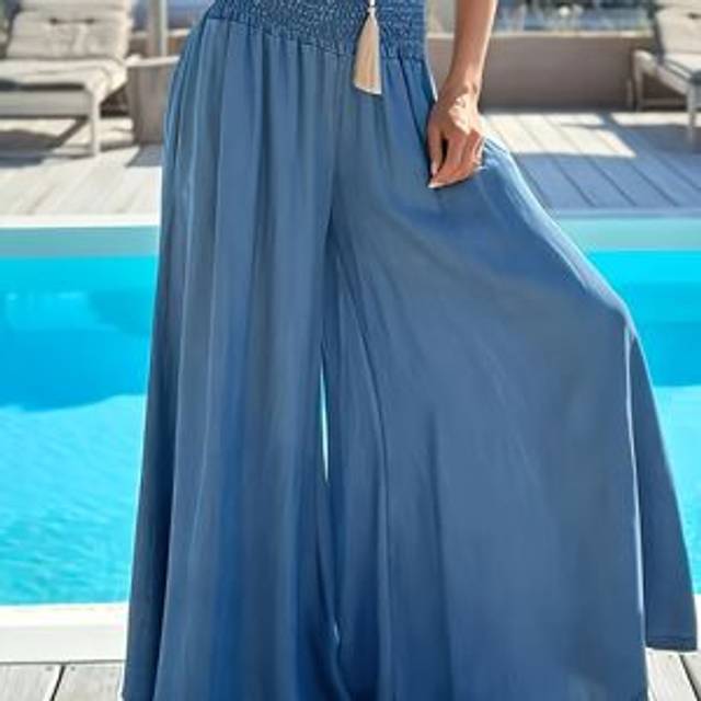 TEMU Shirred Waist Wide Leg Pants, Casual & Versatile High Waist Pants For , Women's Clothing