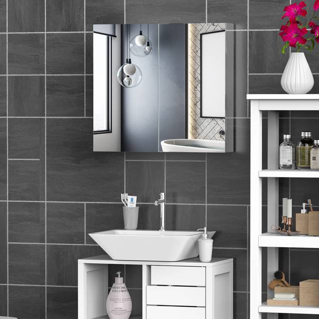 TEMU Bathroom Mirror Cabinet, Stainless Steel Wall Mounted Bathroom Storage Cabinet With , 60x55cm
