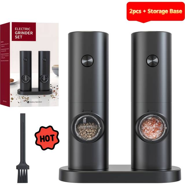 TEMU 1pc/2pcs Option, Electric Salt And Pepper Grinder Set With Led Light, Adjustable Coarseness, Large Capacity, Suitable For Home Kitchen Bbq, Restaurant, Wedding Gift