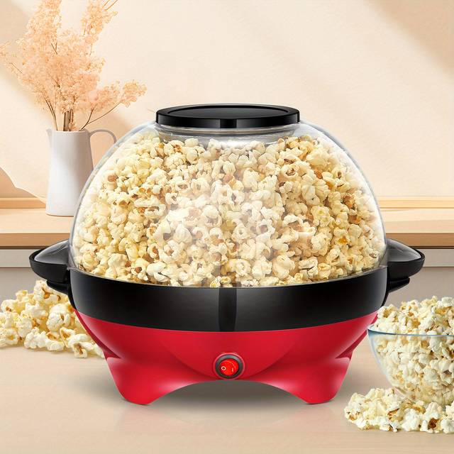 TEMU Popcorn Machine, 5.5l Popcorn Maker, 800w Electric Stirring Popcorn Popper -heat Technology, Removable Surface, Handles, Thicken Transparent Cover
