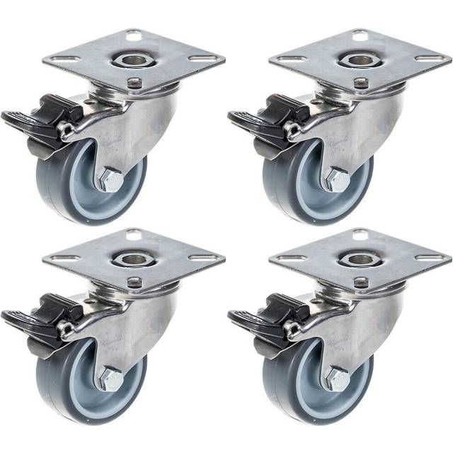 "50mm 2"" stainless steel castor grey rubber, swivel with brake, 160kg, set of 4"