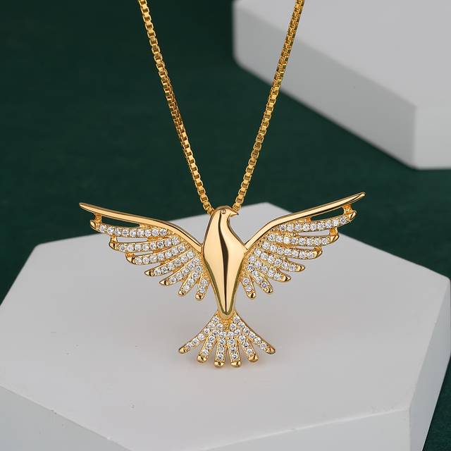 TEMU 1pc 18k Eagle Pendant , Copper 5a Zirconia Inlay, , Clavicle For