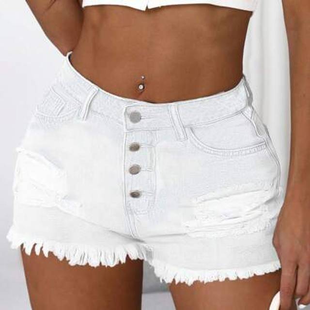 SHEIN Women Button Down Distressed Vintage Denim Shorts