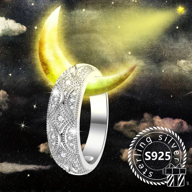 TEMU 925 Sterling Silver Women's Ring, Elegant And Simple Luxury With Sparkling Cubic Synthetic Zirconia Inlay Engagement Wedding Band, With Gift Box