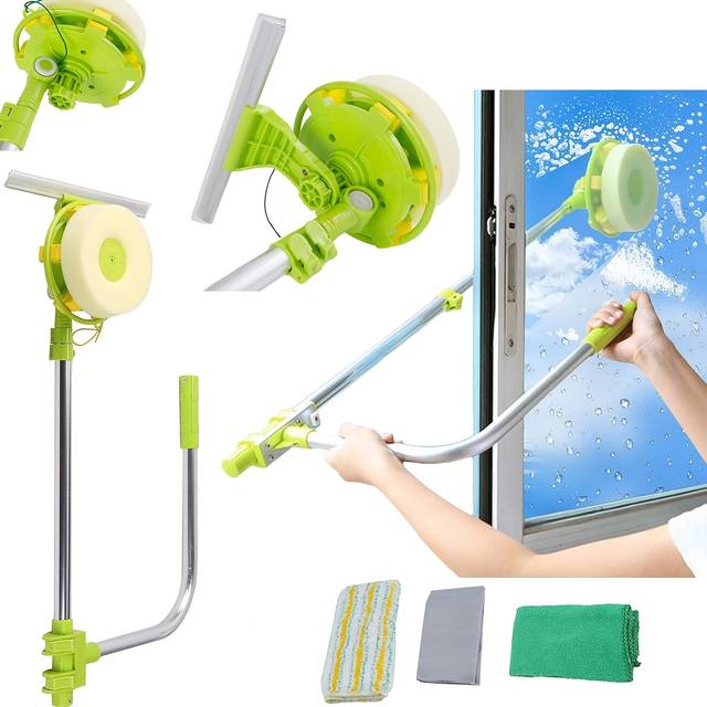 TEMU Window Cleaner, U-shaped 2-in-1 Window Cleaning Tool With Extension Pole, Telescopic Window Cleaning Kit For For Indoor/outdoor High Window