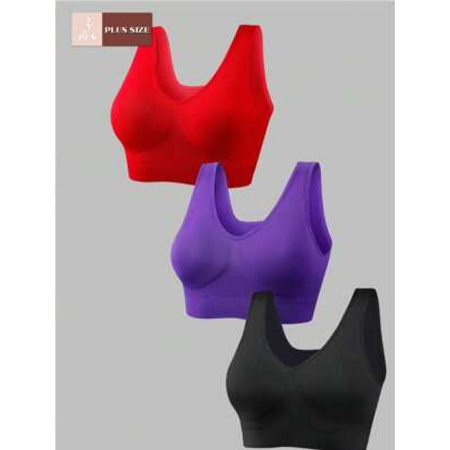 SHEIN 3pcs Women&#39;s Sports Bras Set, Plus Size Solid Non Padded Seamless Running Versatile Bralette