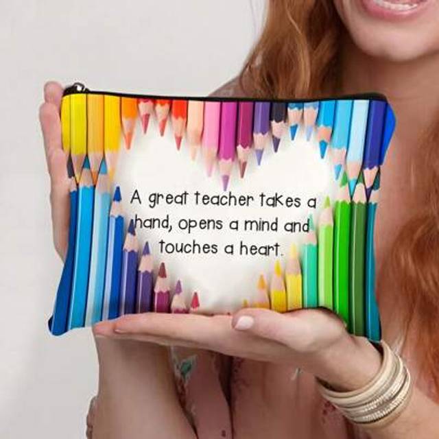 SHEIN It Takes A Big Heart To Shape Little Minds Rainbow Pattern Cosmetic Bag,Teacher Travel Toiletry Organizer ,Makeup Bags ,Purse Pencil Pen Case ,School