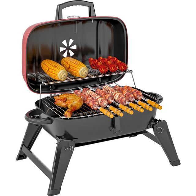 Outsunny Folding Charcoal Barbecue Grill - Portable BBQ For Camping - Red | TJ Hughes