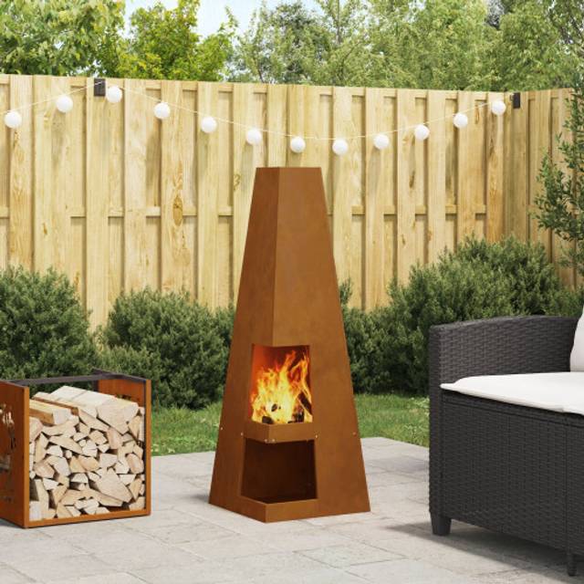 Fire Pit with Log Storage 35x35x100 cm Weathering Steel Vidaxl