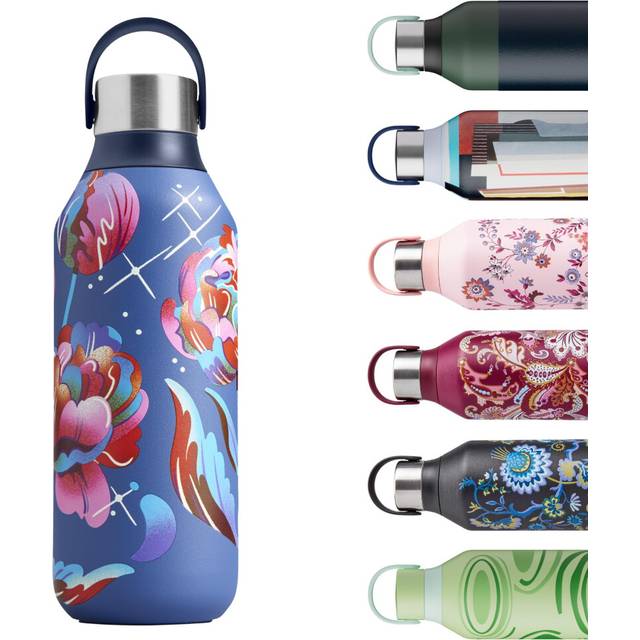 Chilly's Series 2 Water Bottle - Stainless Steel Thermal Bottles with Double Wall Vacuum, Soft Collar & Carry Loop - Galaxy Bloom, 500ml