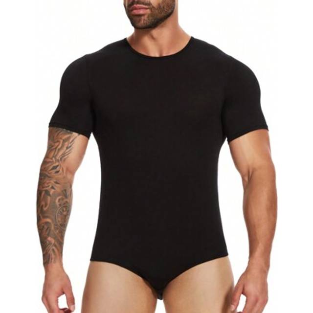 SHEIN Mens Short Sleeve Bodysuit Pajama One Piece Pajamas Rompers Basic Top Underwear Undershirts T-Shirts Sleepwear Round Neck