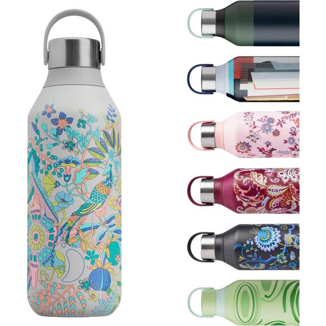 Chilly's Series 2 Water Bottle - Stainless Steel Thermal Bottles with Double Wall Vacuum, Soft Collar & Carry Loop - Liberty - Tropical Trails, 500ml