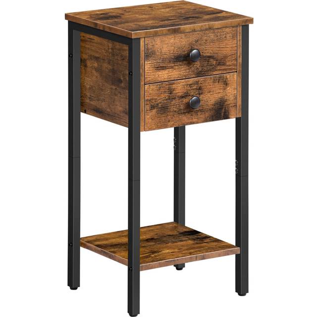 HOOBRO Tall Bedside Table, Slim Side Table with 2 Drawers, Industrial Telephone Tables for Small Spaces, Living Room, 35 x 28.5 x 68.5 cm, Rustic