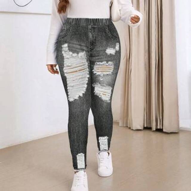 SHEIN Plus Size Simulated Denim Effect Skinny Leggings