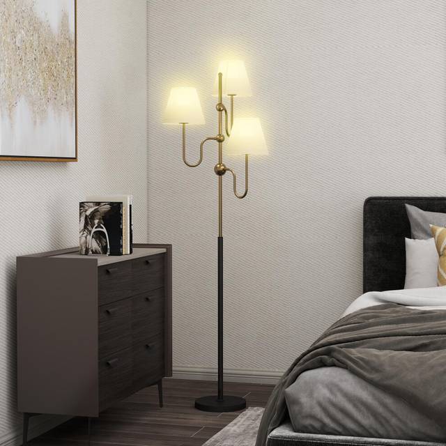 3-Light Floor Lamp, 165 cm Tall Standing Lamp with Foot Switch - Gold - One Size