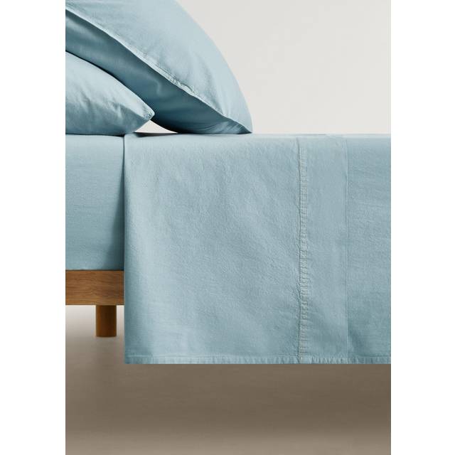 Children's washed cotton double-stitched top sheet for 90 cm bed aqua green - Home - Single - MANGO HOME - Aqua Green - 160x280cm